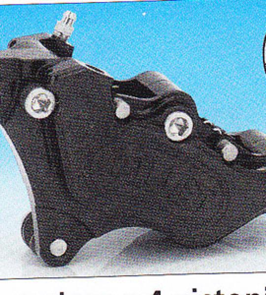 Pinza anteriore destra nera a 4 pistoni per Harley modelli dal 1984 al 1999 con disco di serie da 11 1/2