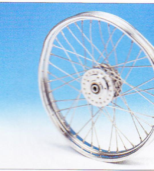 Ruota anteriore assemblata da 21 con raggi inox per Harley Sportster, Dyna Glide, FX e FXR con forcella stretta e disco singolo o doppio dal 1984 al 2003