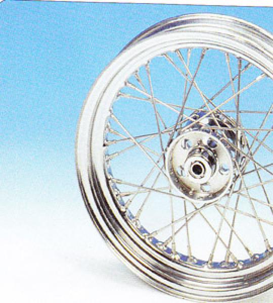 Ruota assemblata cromata da 2.50x19 con raggi in acciaio inox per Harley Big Twin dal 1936 al 1966