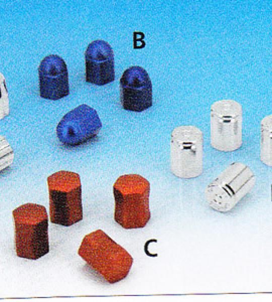Kit 4 cappucci valvola pneumatico Nugget in alluminio anodizzato rosso. (foto C)