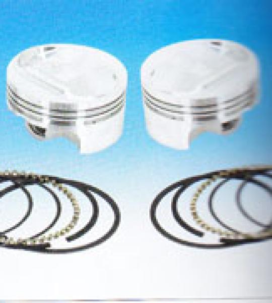 Kit pistoni forgiati WISECO maggiorato +010 per Harley Buell e Sportster dal 2004 ad oggi, il kit include 2 pistoni con fasce, spinotti e clips